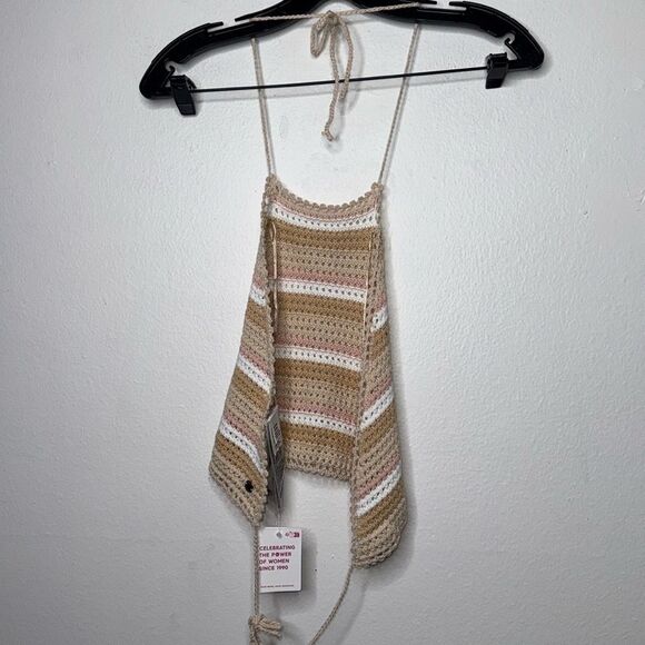 Roxy Daydreamer Crochet Knit Halter Top In Nude/Cream Stripes Size XS - Picture 5 of 9